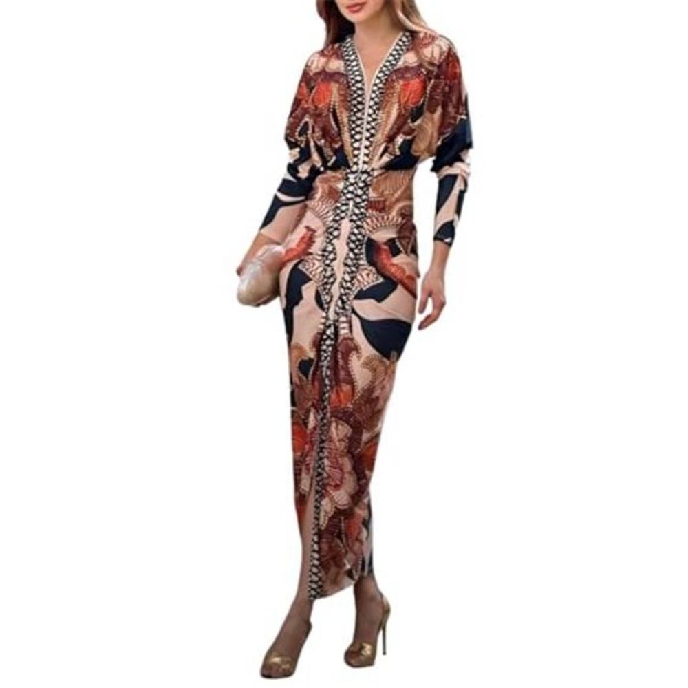 Women's Bodycon Long Sleeve Dress Casual Ruched Midi Dress